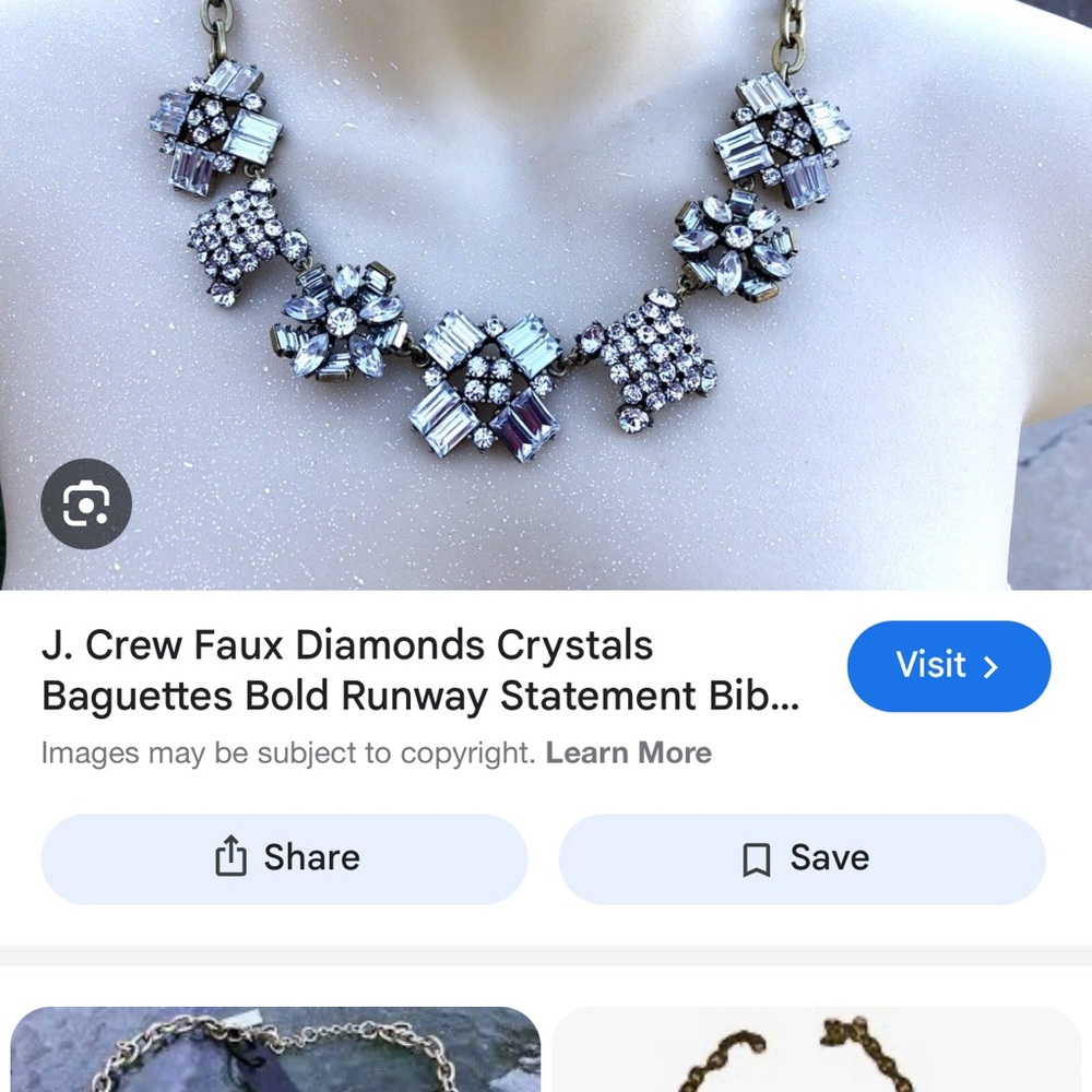J. Crew Silver Crystal Necklace Art Deco Design